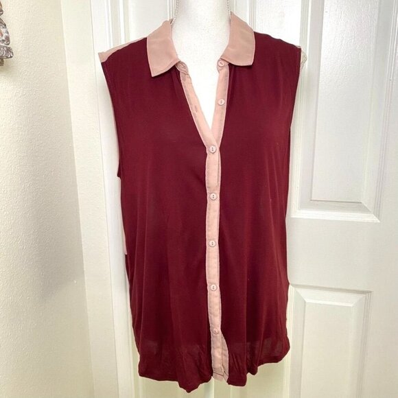 Urban Outfitters Cooperative Sleeveless Blouse Maroon Pink Size Large - Picture 1 of 9